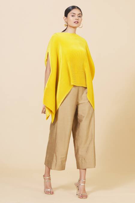 Shop Payal Khandwala Beige Poly Acrylic Flared Pant at Aza Fashions Shop_Payal Khandwala_Beige Poly Acrylic Flared Pant_at_Aza_Fashions