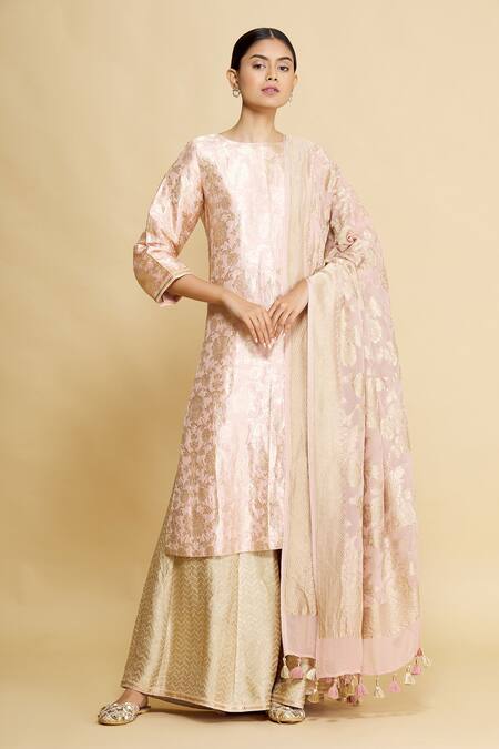 Sangeeta Kilachand Pink Brocade Silk Kurta Set