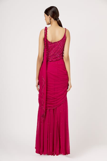 Shop_Arpan Vohra_Pink Tulle Pre-draped Saree _at_Aza_Fashions