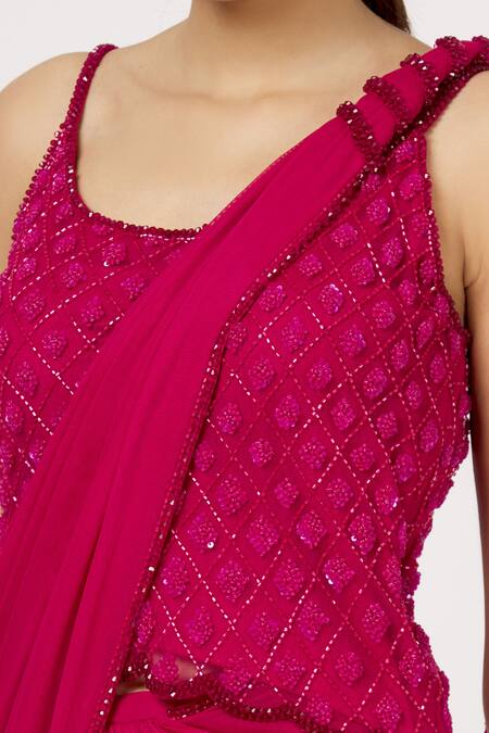 Shop_Arpan Vohra_Pink Tulle Pre-draped Saree _Online_at_Aza_Fashions