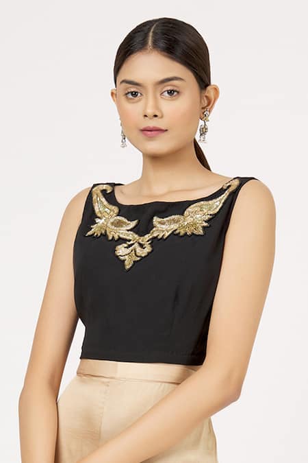 Arpan Vohra Black Silk, Georgette Embroidered Crop Top 