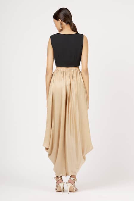 Shop_Arpan Vohra_Black Silk, Georgette Embroidered Crop Top _at_Aza_Fashions