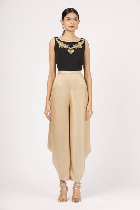 Arpan Vohra_Black Silk, Georgette Embroidered Crop Top _Online_at_Aza_Fashions
