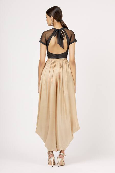 Shop Arpan Vohra Black Silk, Georgette Embroidered Crop Top at Aza Fashions Shop_Arpan Vohra_Black Silk, Georgette Embroidered Crop Top _at_Aza_Fashions