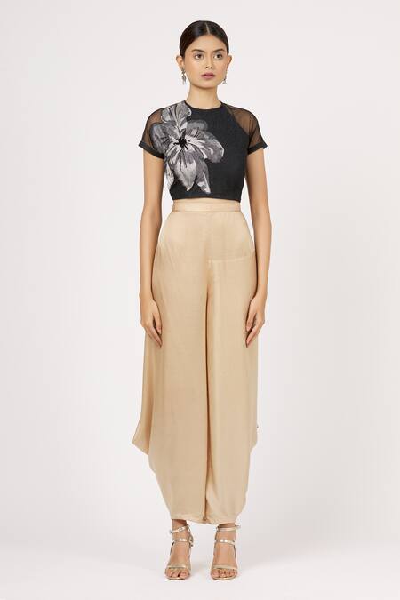 Shop Arpan Vohra Black Silk, Georgette Embroidered Crop Top Online at Aza Fashions Shop_Arpan Vohra_Black Silk, Georgette Embroidered Crop Top _Online_at_Aza_Fashions