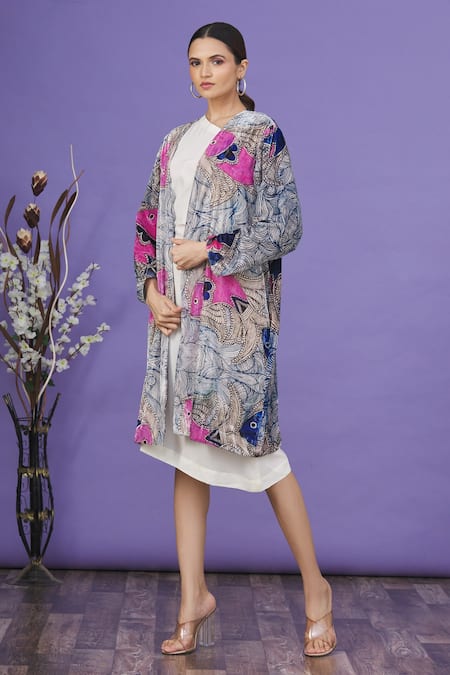 Aartivijay Gupta_Blue Fish Motifs Open Print Jacket _Online_at_Aza_Fashions