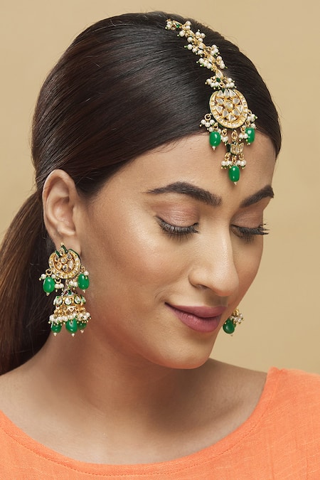 Posh By Rathore Kundan Jhumkas with Maangtika  