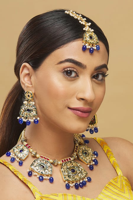 Posh By Rathore Kundan Pendant Drop Necklace Set  