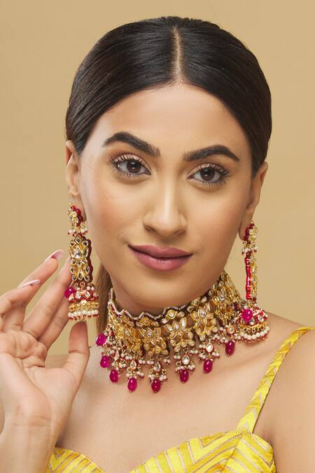 Posh By Rathore Gold Plated Kundan Floral Choker Set Online at Aza Fashions Posh By Rathore_Gold Plated Kundan Floral Choker Set _Online_at_Aza_Fashions