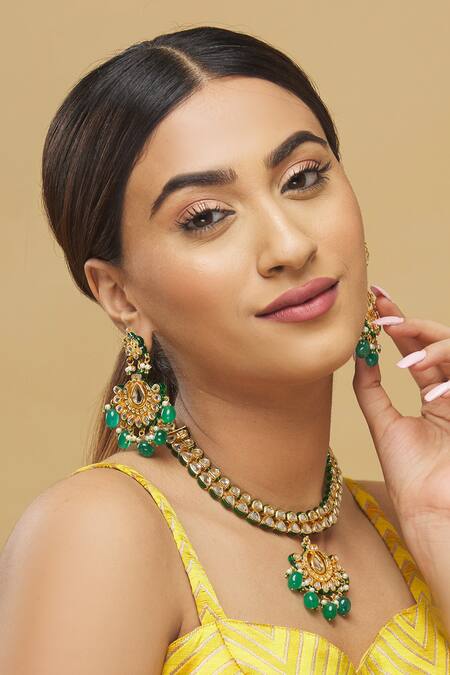 Posh By Rathore Kundan Pendant Drop Necklace Set  