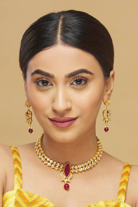 Posh By Rathore Kundan Pendant Necklace Set  