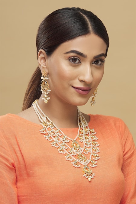 Posh By Rathore Kundan Layered Pendant Necklace Set  