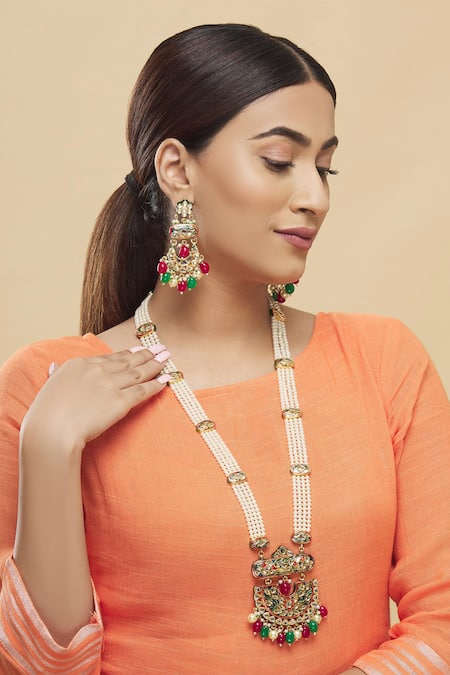 Posh By Rathore Kundan Long Pendant Necklace Set  