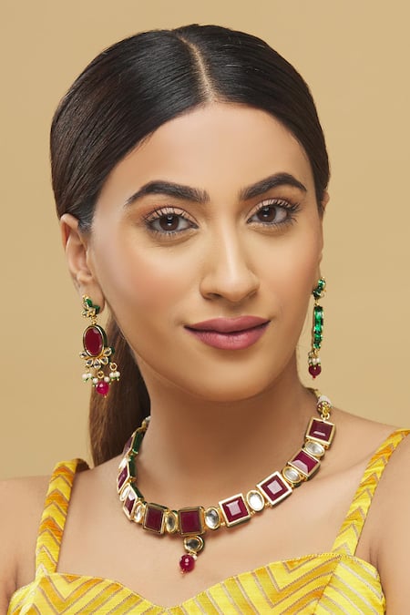 Posh By Rathore Kundan Geometric Necklace Set  