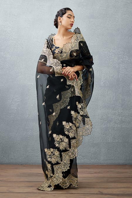 Buy_Torani_Black Silk Organza Adda And Gota Work Gulghast Huma Saree _Online_at_Aza_Fashions