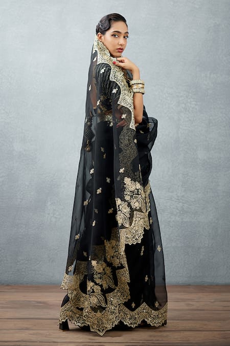 Shop_Torani_Black Silk Organza Adda And Gota Work Gulghast Huma Saree _Online_at_Aza_Fashions
