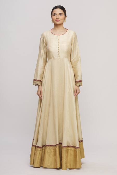 Sangeeta Kilachand_Beige Anarkali With Bandhani Dupatta_Online_at_Aza_Fashions