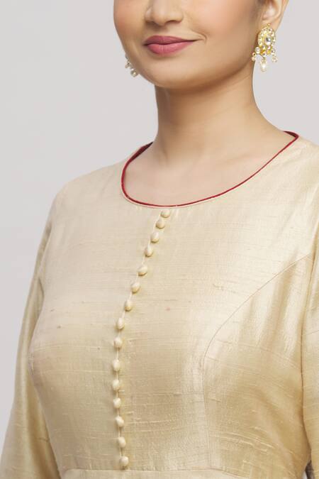 Shop_Sangeeta Kilachand_Beige Anarkali With Bandhani Dupatta_Online_at_Aza_Fashions