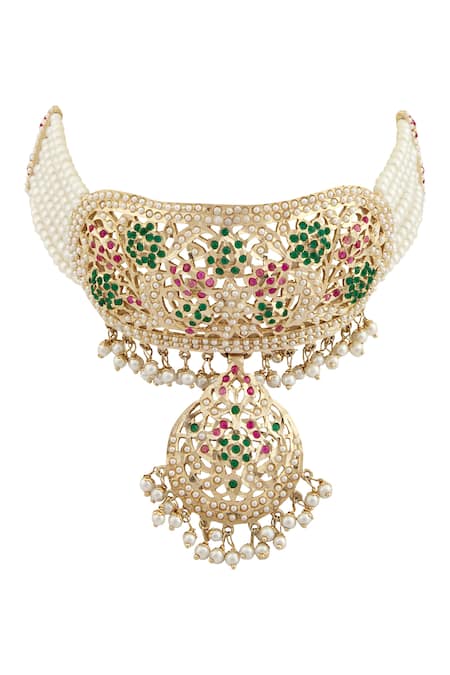 Moh-Maya By Disha Khatri Gold Plated Pearls Jadau Pendant Choker Set Online at Aza Fashions Moh-Maya By Disha Khatri_Gold Plated Pearls Jadau Pendant Choker Set _Online_at_Aza_Fashions