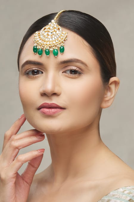 Moh-Maya By Disha Khatri Gold Plated Kundan Bead Drop Maangtikka 
