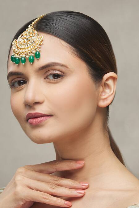 Moh-Maya By Disha Khatri Gold Plated Kundan Bead Drop Maangtikka Online at Aza Fashions Moh-Maya By Disha Khatri_Gold Plated Kundan Bead Drop Maangtikka _Online_at_Aza_Fashions