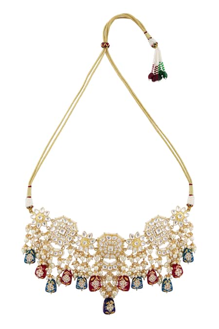 Moh-Maya By Disha Khatri Gold Plated Pearls, Stones Kundan Meenakari Choker Set Online at Aza Fashions Moh-Maya By Disha Khatri_Gold Plated Pearls, Stones Kundan Meenakari Choker Set _Online_at_Aza_Fashions