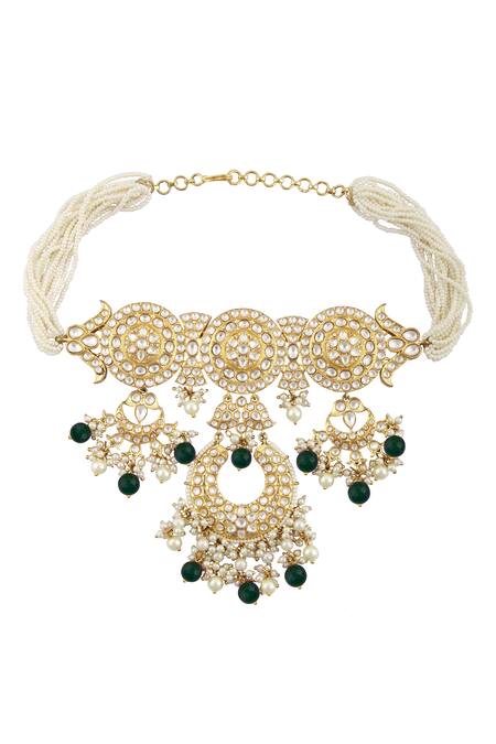 Moh-Maya By Disha Khatri Gold Plated Pearls, Beads, Embroidery Kundan Pendant Necklace Set Online at Aza Fashions Moh-Maya By Disha Khatri_Gold Plated Pearls, Beads, Embroidery Kundan Pendant Necklace Set _Online_at_Aza_Fashions