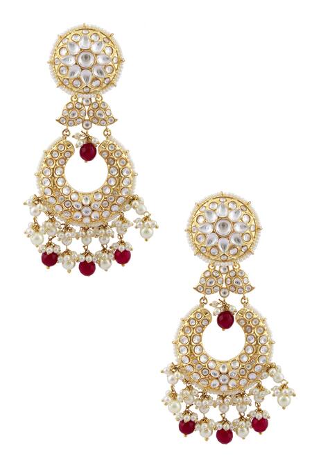 Shop_Moh-Maya By Disha Khatri_Gold Plated Pearls, Beads, Rhinestones Kundan Pendant Necklace Set _Online_at_Aza_Fashions