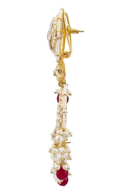 Moh-Maya By Disha Khatri_Gold Plated Pearls, Beads, Rhinestones Kundan Pendant Necklace Set _at_Aza_Fashions