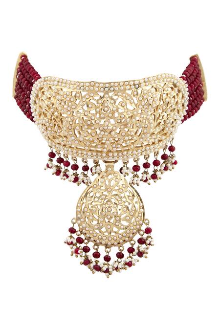 Moh-Maya By Disha Khatri Gold Plated Pearls, Diamonds Jadau Pendant Choker Set Online at Aza Fashions Moh-Maya By Disha Khatri_Gold Plated Pearls, Diamonds Jadau Pendant Choker Set _Online_at_Aza_Fashions