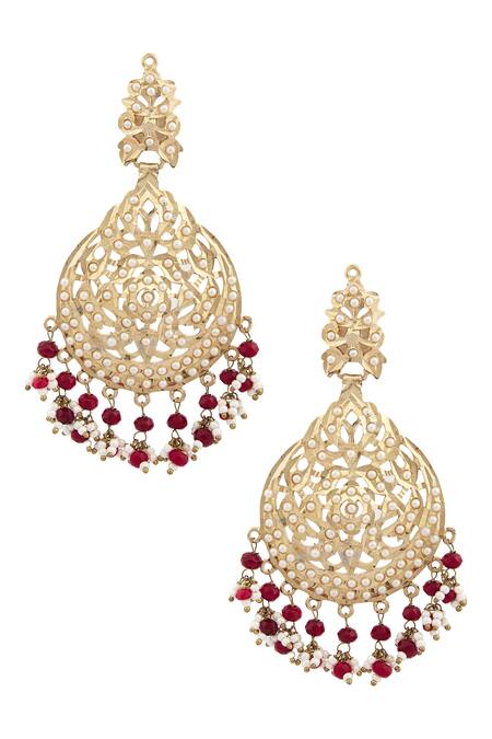 Shop Moh-Maya By Disha Khatri Gold Plated Pearls, Diamonds Jadau Pendant Choker Set Online at Aza Fashions Shop_Moh-Maya By Disha Khatri_Gold Plated Pearls, Diamonds Jadau Pendant Choker Set _Online_at_Aza_Fashions