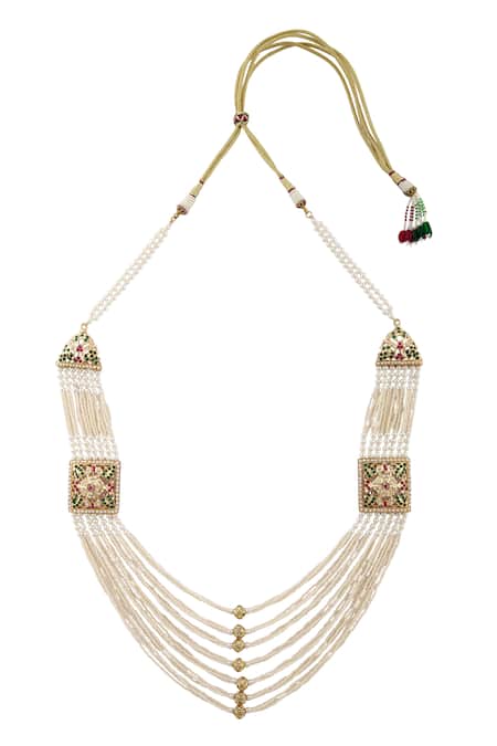 Shop Moh-Maya By Disha Khatri Gold Plated Layered Jadau Necklace at Aza Fashions Shop_Moh-Maya By Disha Khatri_Gold Plated Layered Jadau Necklace _at_Aza_Fashions