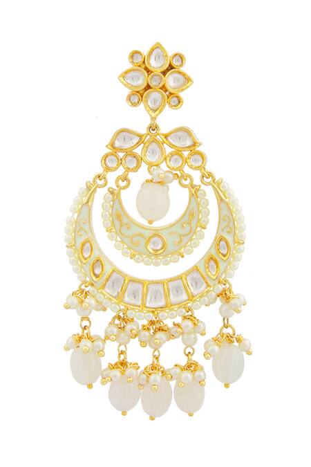 Moh-Maya By Disha Khatri_Gold Plated Metallic Thread, Beads Kundan Meenakari Chandbalis_Online_at_Aza_Fashions