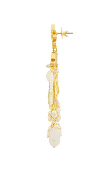 Shop_Moh-Maya By Disha Khatri_Gold Plated Metallic Thread, Beads Kundan Meenakari Chandbalis_Online_at_Aza_Fashions