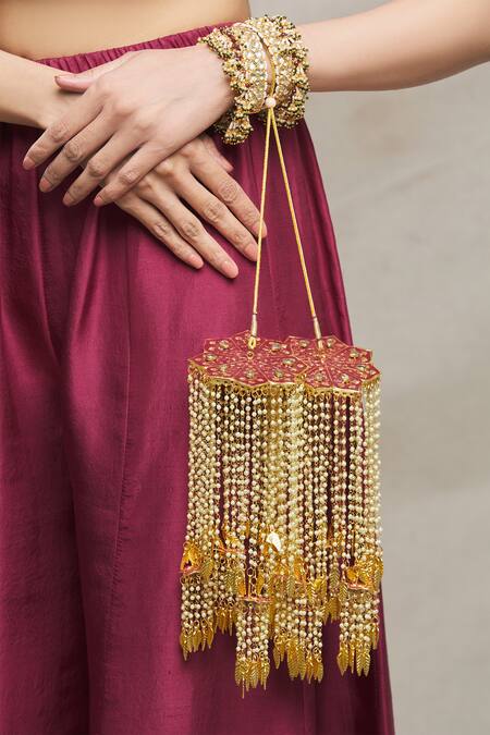 Moh-Maya By Disha Khatri_Gold Plated Pearls, Metallic Thread Meenakari Kundan Kaleera _Online_at_Aza_Fashions
