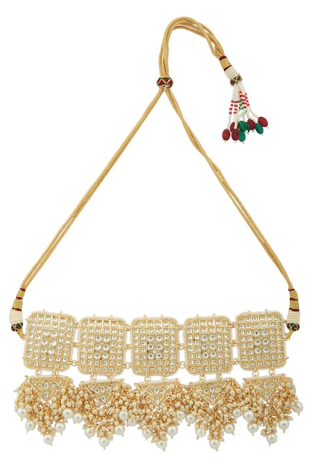 Shop_Just Shradhas_Gold Plated Kundan Geometric Pendant Choker _at_Aza_Fashions