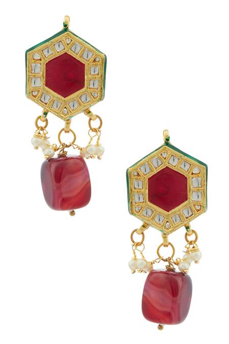 Shop Just Shradhas Gold Plated Beads Kundan Floral Pendant Necklace Set Online at Aza Fashions Shop_Just Shradhas_Gold Plated Beads Kundan Floral Pendant Necklace Set _Online_at_Aza_Fashions