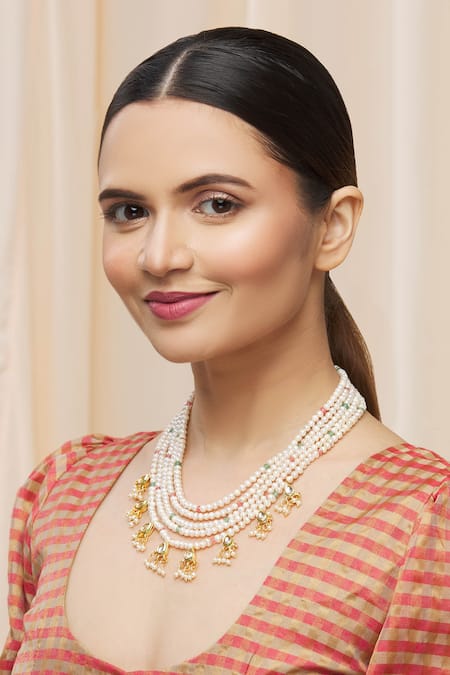 Just Shradhas Gold Plated Kundan Layered Pendant Drop Necklace 