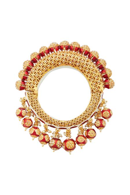 Buy Just Shradhas Gold Plated Pearls, Beads, Diamonds Polki Kundan Drop Bangle Online at Aza Fashions Buy_Just Shradhas_Gold Plated Pearls, Beads, Diamonds Polki Kundan Drop Bangle _Online_at_Aza_Fashions