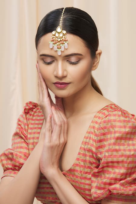 Just Shradhas Gold Plated Kundan Teardrop Maangtikka 