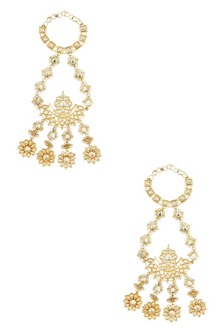 Shop Just Shradhas Gold Plated Pearls, Beads Kundan Floral Hathphool at Aza Fashions Shop_Just Shradhas_Gold Plated Pearls, Beads Kundan Floral Hathphool _at_Aza_Fashions