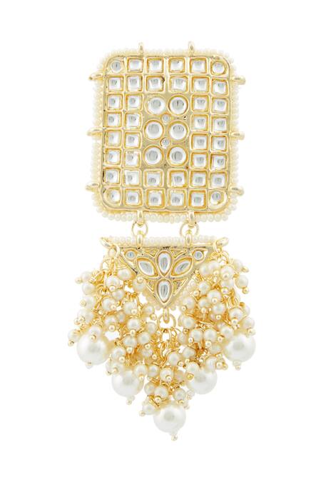Shop Just Shradhas Gold Plated Pearls, Stones Kundan Geometric Danglers Online at Aza Fashions Shop_Just Shradhas_Gold Plated Pearls, Stones Kundan Geometric Danglers _Online_at_Aza_Fashions