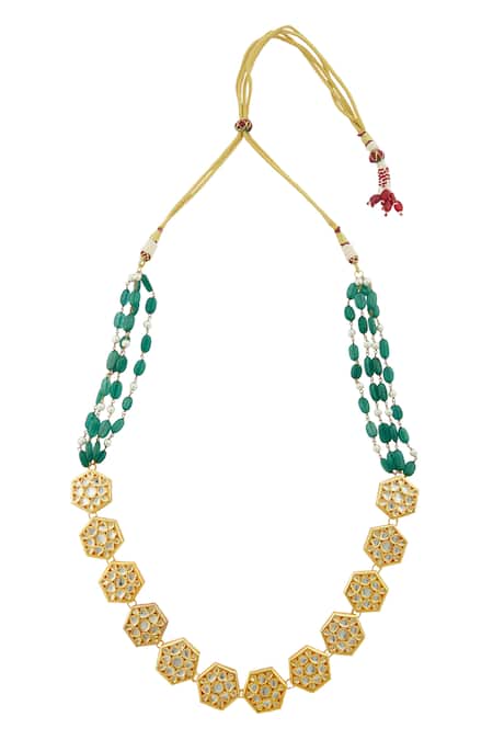 Shop Just Shradhas Gold Plated Kundan Bead Necklace at Aza Fashions Shop_Just Shradhas_Gold Plated Kundan Bead Necklace _at_Aza_Fashions
