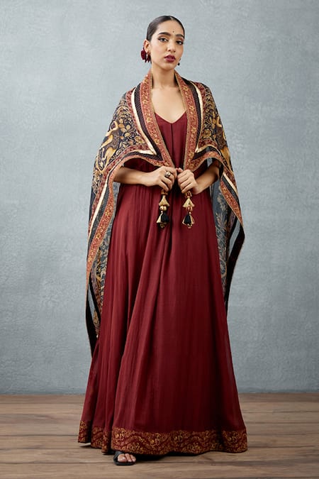 Buy_Torani_Black Tassels Gulghast Gullika Printed Scarf _Online_at_Aza_Fashions