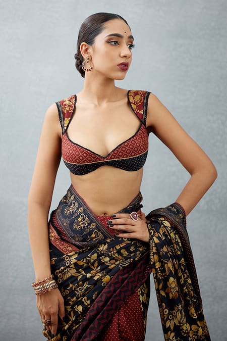 Torani Black Slub Silk Printed Digital Bhagalpuri Sweetheart Gulghast Arwa Choli 