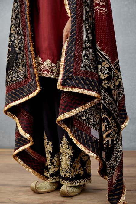 Shop_Torani_Black Slub Silk Digital Bhagalpuri Print Gulghast Zeenat Doshala _Online_at_Aza_Fashions