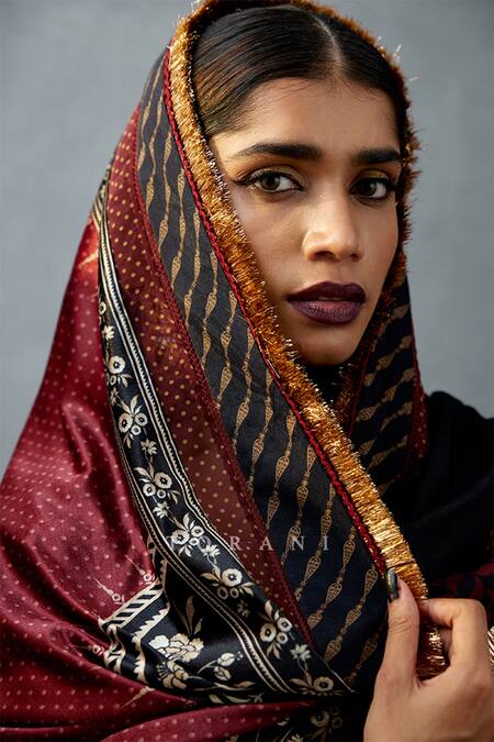 Torani_Black Slub Silk Digital Bhagalpuri Print Gulghast Zeenat Doshala _at_Aza_Fashions