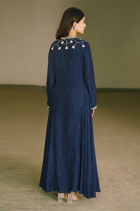 Ariyana by Aza_Blue Cotton Silk Embroidery Round Hand Anarkali _Online_at_Aza_Fashions