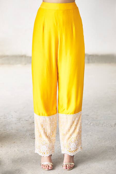 Aariyana Couture_Yellow Cotton, Silk, Organza, Bamboo Tassels, Cut Work, Flared Kurta Set_at_Aza_Fashions