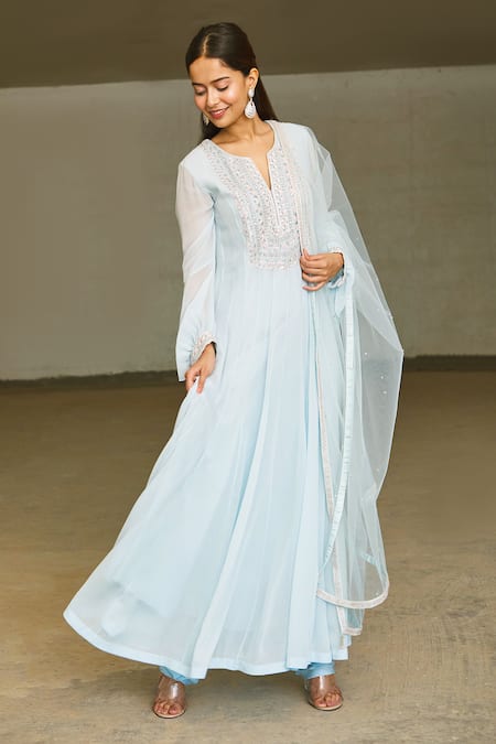 Buy Aariyana Couture Blue Georgette, Modal, Satin, Net Cut Work, Hand Embroidered Anarkali Set Online at Aza Fashions Buy_Aariyana Couture_Blue Georgette, Modal, Satin, Net Cut Work, Hand Embroidered Anarkali Set_Online_at_Aza_Fashions